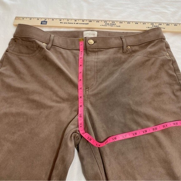 NWOT Chico's Suede Like Crop Pants Tan Pocket Zip Fly Poly Spandex Size 14P - Picture 9 of 12